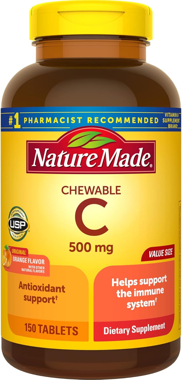 Nature Made Chewable Vitamin C 500 Mg Tablets, 150 Count Value Size To Help Support The Immune System (Pack Of 3)