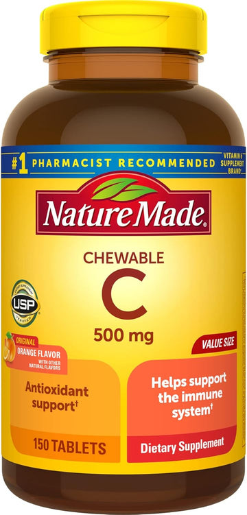 Nature Made Chewable Vitamin C 500 mg Tablets, 150 Count Value Size to Help Support the Immune System (Pack of 3)