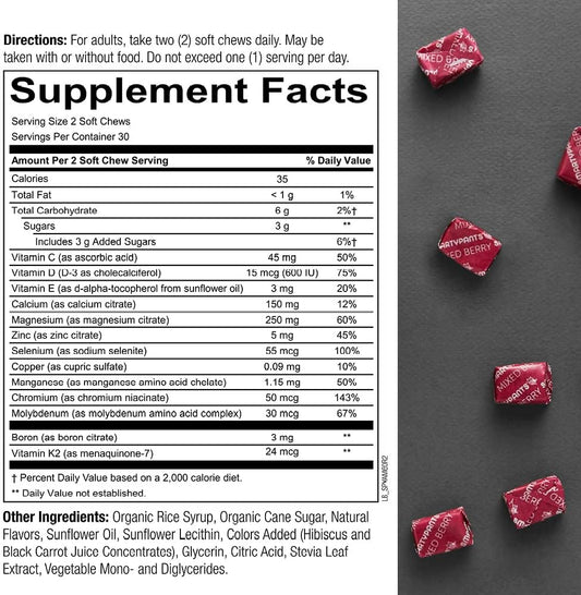 SmartyPants Mineral Chews: Magnesium Citrate & Calcium Supplement with Vitamin D3, Vitamin C, Vitamin K2, Zinc & Selenium for Immune Support, 60 Count (30 Day Supply)