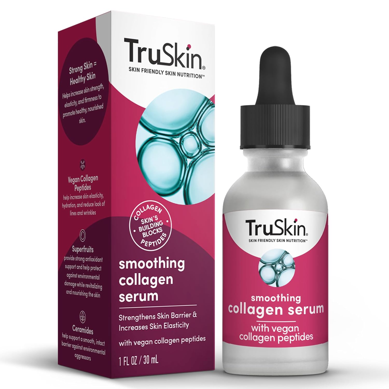 Truskin Collagen Peptides Serum For Face – Smoothing Serum With Vegan Collagen Peptides, Ceramides & Superfruits – Support Collagen Production & Strengthen Skin For A Radiant, Healthy Glow - 1 Fl. Oz