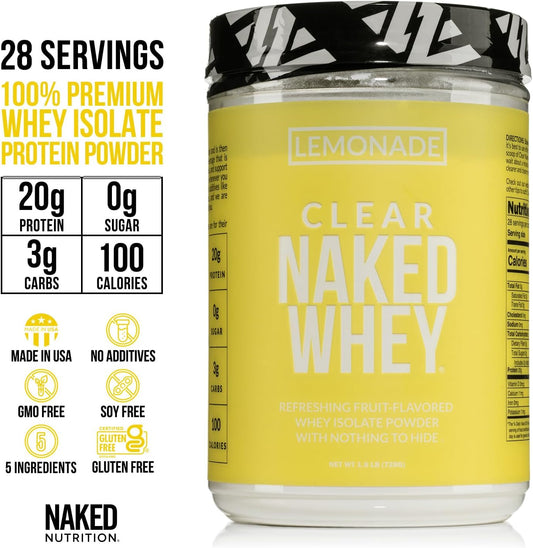 NAKED nutrition Clear Naked Whey Protein Isolate, Lemonade Protein Powder Isolate, No Gmos Or Artificial Sweeteners, Gluten-Free, Soy-Free - 28 Servings