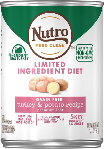 Nutro Limited Ingredient Diet Adult Canned Soft Wet Dog Food Premium Loaf Turkey & Potato Recipe, 12.5 Ounce (Pack Of 12)