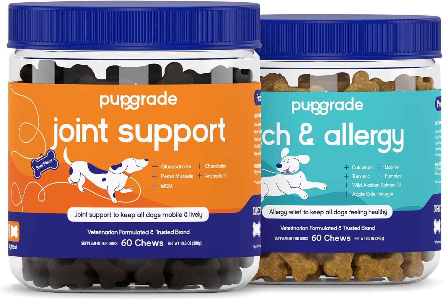 Pupgrade 2-Pack Joint Support & Itch & Allergy Chew Supplements For Dogs - Immune Support With Alaskan Salmon Fish Oil - Hip And Joint Pain Relief - 120 Chews Total