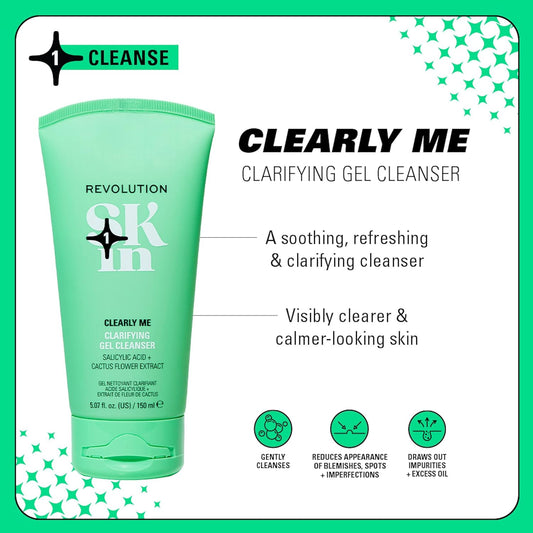 Revolution Skin, Clearly Me 2% Salicylic Acid Clarifying Cleansing Gel, Face Wash, Hydrates Skin, For Blemish-Prone & Oily Skin, Vegan & Cruelty-Free, 150Ml