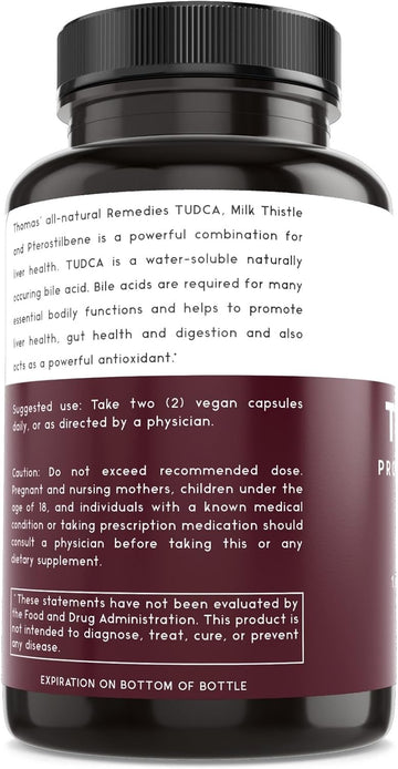 Thomas' All-Natural Remedies Tudca 500Mg (1000Mg Per Serving), 60 Capsules- Tauroursodeoxycholic Acid, Liver Support Supplement- Vegan, Non-Gmo, No Filler Capsules