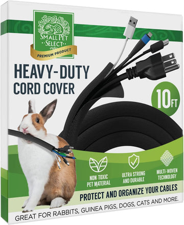 Small Pet Select Heavy Duty Cord Cover - Black, 10Ft - Ultra Durable Electrical Cable And Wire Protector For Rabbits, Dogs, Cats And Other Pets - Cord Management And Animal Protection