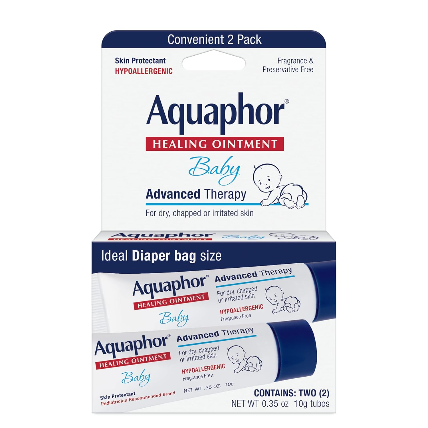 Aquaphor Baby Healing Ointment - Soothing, Moisturizing Cream For Diaper Rash & Chapped Skin - 0.7 Oz (Pack Of 2)