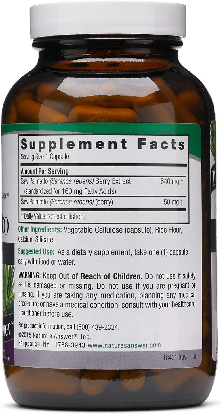 Nature's Answer Saw Palmetto 690 mg 120-Capsules Supplement | Prostate Support | Natural Urinary Tract Support | Promotes Hair Growth | Single Count