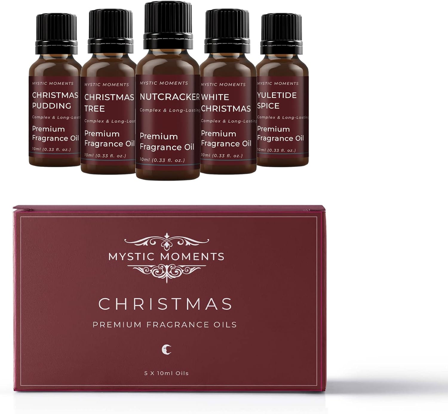 Mystic Moments | Christmas Fragrance Oil Gift Starter Pack 5x10ml | Christmas Pudding, Christmas Tree, Nutcracker, White Christmas, Yuletide Spice | Perfect as a gift