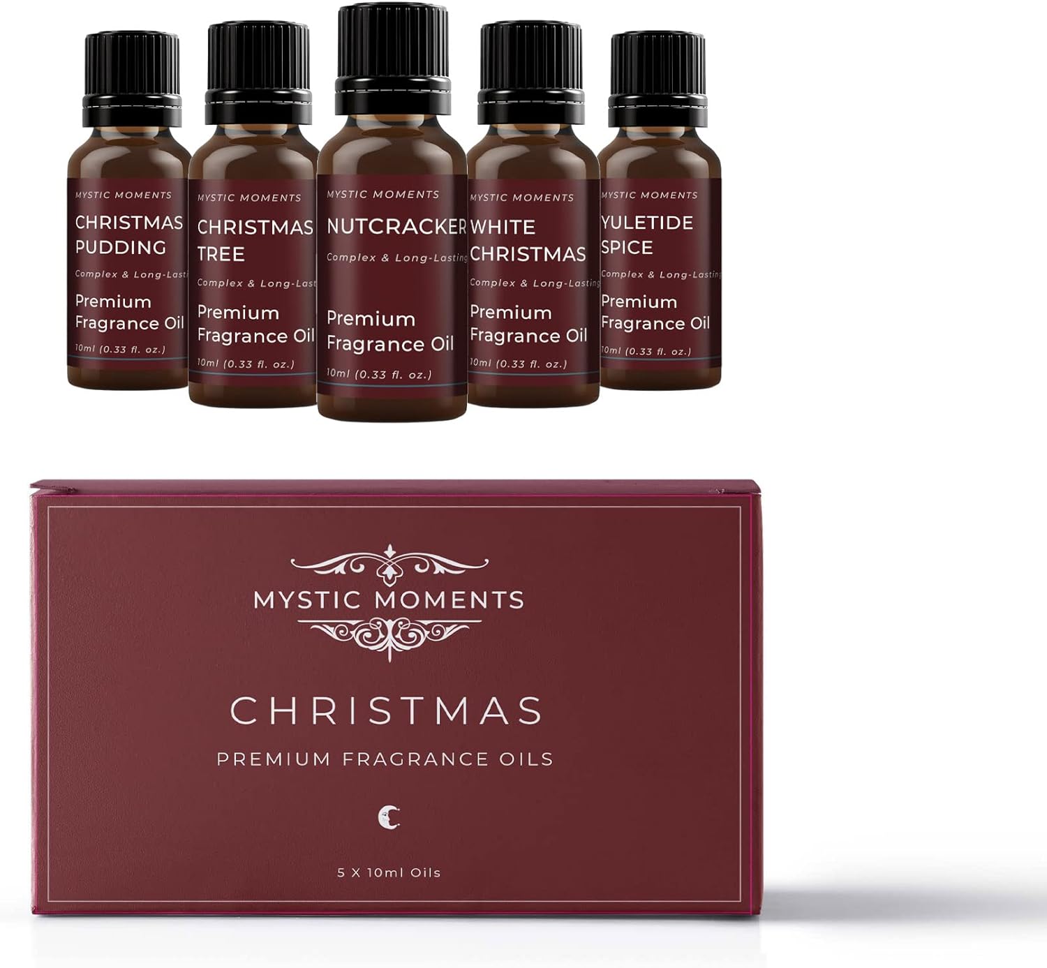 Mystic Moments | Christmas Fragrance Oil Gift Starter Pack 5X10Ml | Christmas Pudding, Christmas Tree, Nutcracker, White Christmas, Yuletide Spice | Perfect As A Gift