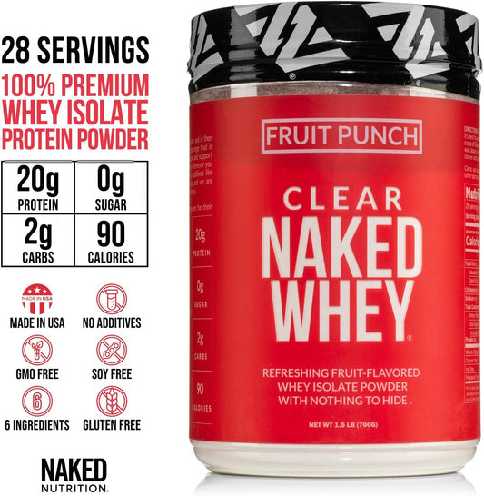 Naked Clear Whey Protein Isolate, Fruit Punch, Iso Protein Powder, No Gmos Or Artificial Sweeteners, Gluten-Free, Soy-Free - 28 Servings