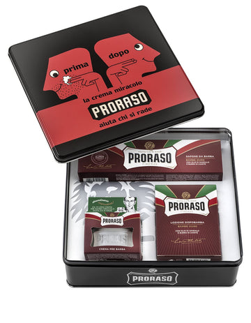 Proraso Shaving Kit for Men | Moisturizing Pre-Shave Cream, Shaving Cream Tube and After Shave Balm for Thick, Curly Beards in Vintage Dopo Tin