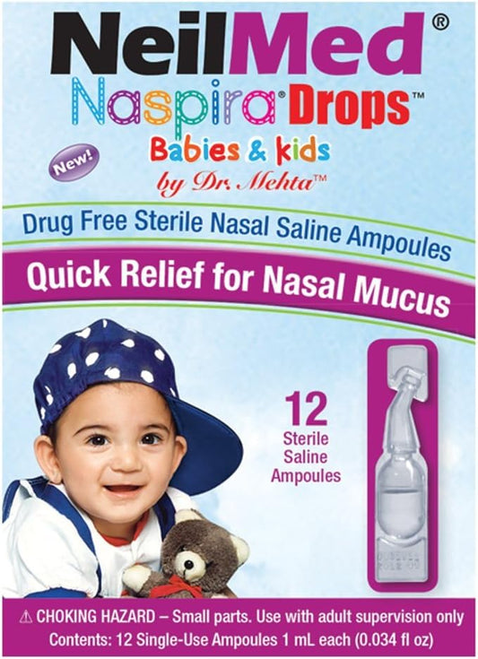 NeilMed Naspira Drops - Easy twist-off 12ct Ampoules, (Packaging May Vary)