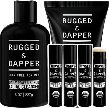 RUGGED & DAPPER - Age + Damage Defense Face Moisturizer, Daily Power Scrub Facial Cleanser & Moisture Fix Lip Balm