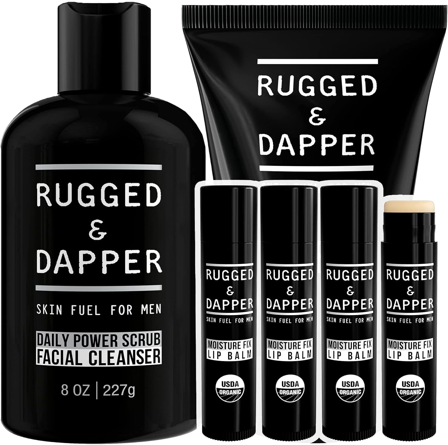 RUGGED & DAPPER - Hydration Remedy Lip Balm, Age Defense Face Moisturizer and Daily Power Scrub Facial Cleanser