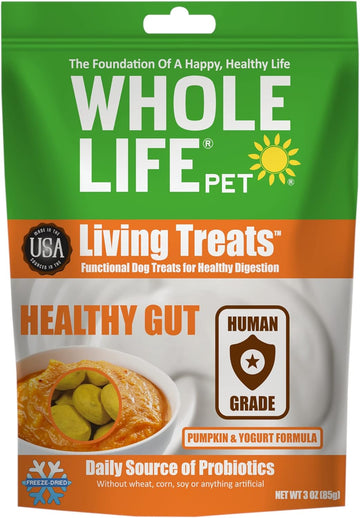 Whole Life Pet Human Grade Probiotic Dog Treats - Pumpkin & Yogurt – Easy Digestion, Firmer Stool, Sensitive Stomachs - Made in The USA