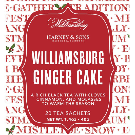 Harney & Sons Williamsburg Ginger Cake Blend | Black Tea With Cloves, Cinnamon, And Molasses, 20 Sachets