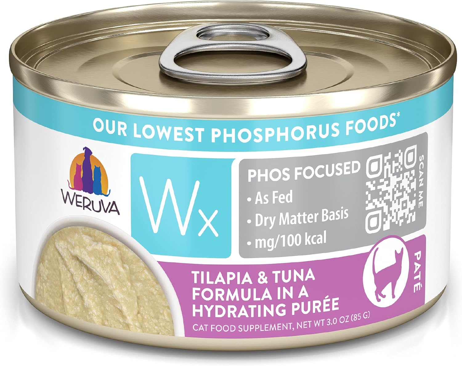 Weruva Wx Phos Focused, Tilapia & Tuna Formula In A Hydrating Purée, 3Oz Can (Pack Of 12)