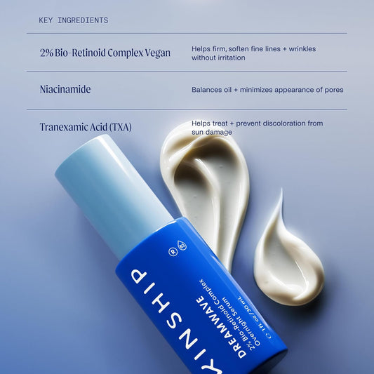 Kinship Dream Wave 2% Bio-Retinoid Overnight Ultra Hydrating Serum For Face | Retinol For Sensitive Skin | Anti Aging Niacinamide + Tranexamic Acid | Smooth Wrinkles | Redness Reducing Skin Care 1 Oz