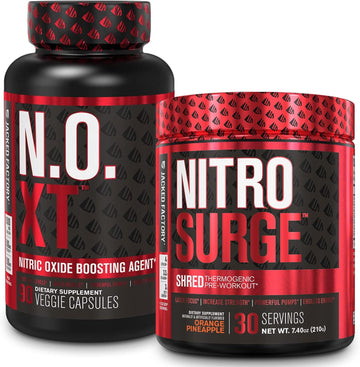 Jacked Factory Nitrosurge Shred Thermogenic Pre-Workout In Orange Pineapple & N.O. Xt Nitric Oxide Booster For Men & Women