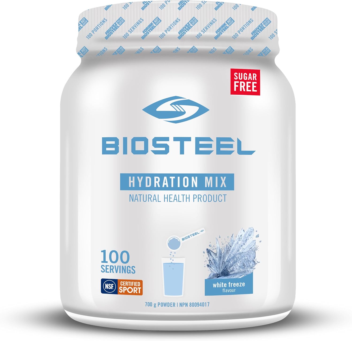Biosteel Zero Sugar Hydration Mix, Great Tasting Hydration With 5 Essential Electrolytes, White Freeze, 100 Servings Per Tub