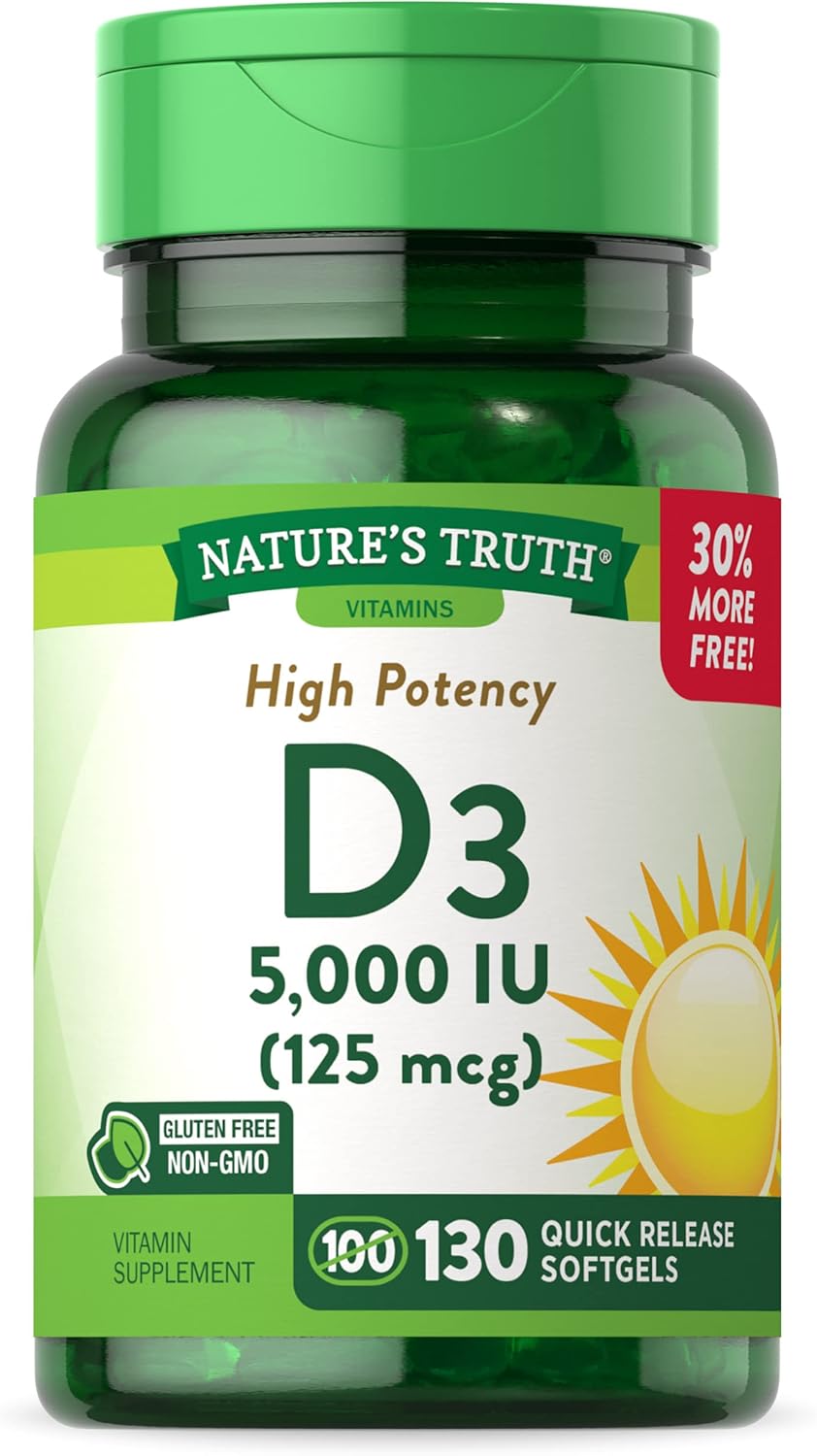 Nature'S Truth Vitamin D3 5000 Iu Softgels 130 Count | High Potency Vitamin D | Non-Gmo, Gluten Free