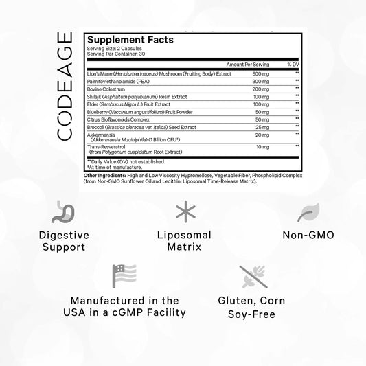 Codeage Glp-Harmony Companion+ Supplement - Glp-1 Agonist Support - Lion'S Mane, Pea, Colostrum, Shilajit, Akkermansia, Elder - Gastrointestinal, Digestive & Cognitive Support, Non-Gmo - 60 Capsules