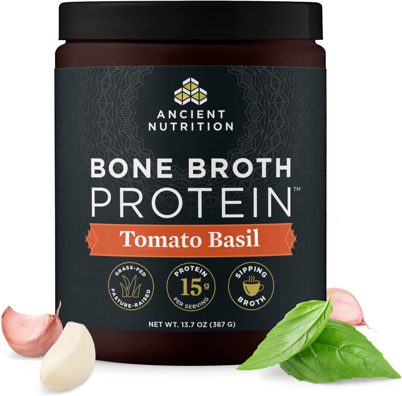 Ancient Nutrition Bone Broth Protein Powder, Tomato Basil, Grass-Fed C