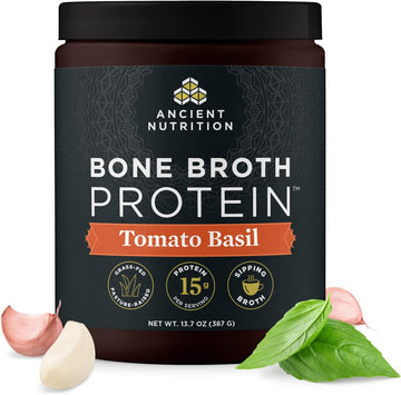 Ancient Nutrition Bone Broth Protein Powder, Tomato Basil, Grass-Fed Chicken And Beef Bone Broth Powder, 15G Protein Per Serving, Supports A Healthy Gut, 15 Servings