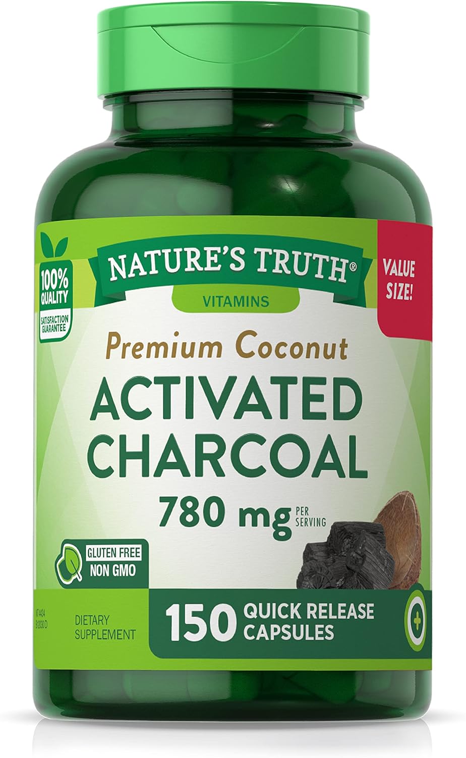 Nature'S Truth Activated Charcoal Capsules 780Mg | 150 Pills | Value Size | Non-Gmo, Gluten Free Pills