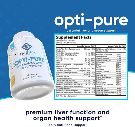 NuEthix Formulations Opti-Pure, Daily Nutritional Support for Detoxification Supplement, Supports Liver Function and Elimination of Toxins, 30 Serving Bottle