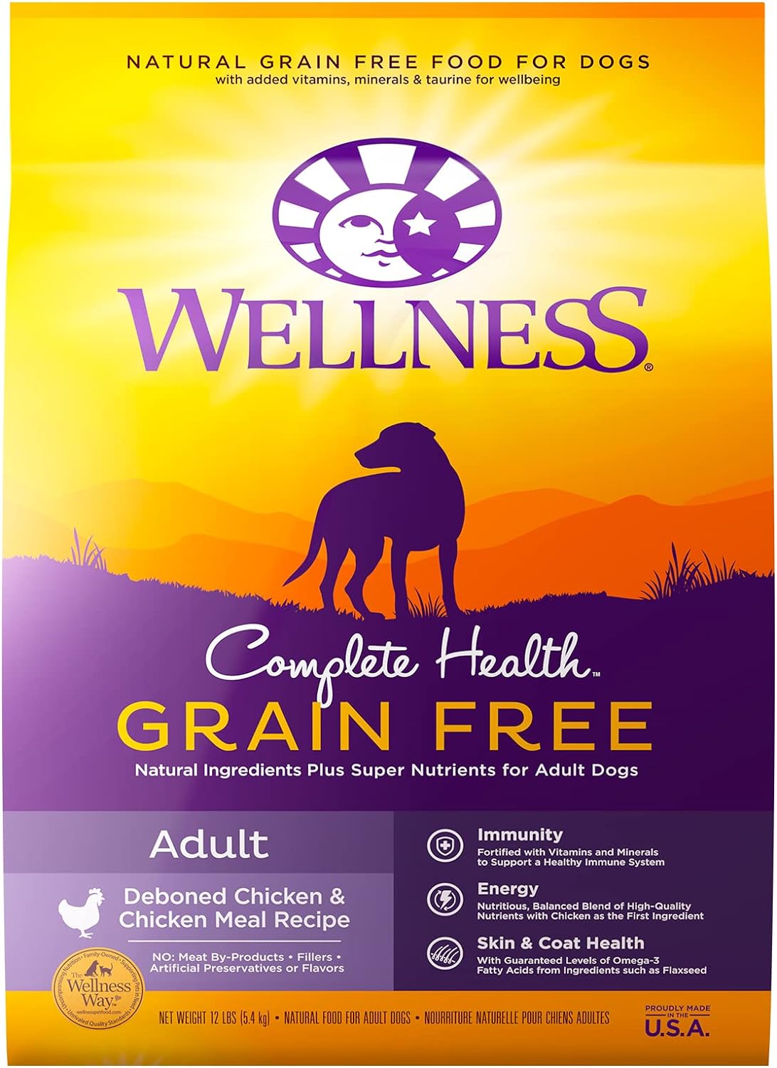 Wellness Complete Health Grain-Free Dry Dog Food, Natural Ingredients, Made in USA with Real Meat, For All Lifestages (Chicken, 12-Pound Bag)
