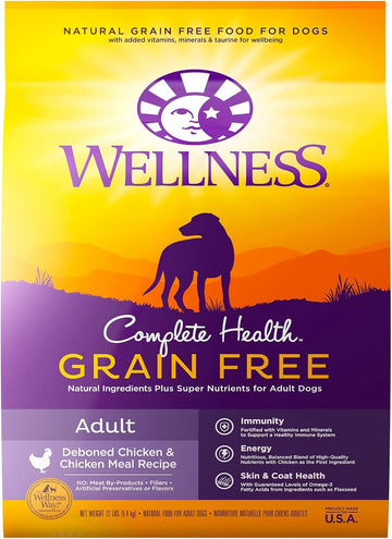 Wellness Complete Health Grain-Free Dry Dog Food, Natural Ingredients, Made In Usa With Real Meat, For All Lifestages (Chicken, 12-Pound Bag)