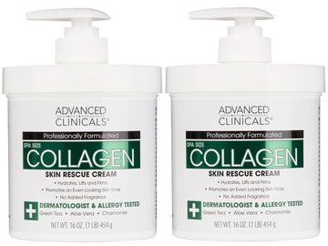 Advanced Clinicals Collagen Cream Body Lotion & Face Moisturizer W/Vitamin E | Skincare Moisturizing Collagen Lotion For Women, Men, Hand, & Neck Improves Look Of Crepey Skin & Uneven Dry Skin, 2Pc