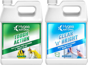 Tough Action Tile & Grout Deep Cleaning 128Oz + Clear 'N' Bright - Glass Cleaner Spray 128Oz Bundle - Removes Dirt & Scum Without Harsh Chemicals - Safe & Fast