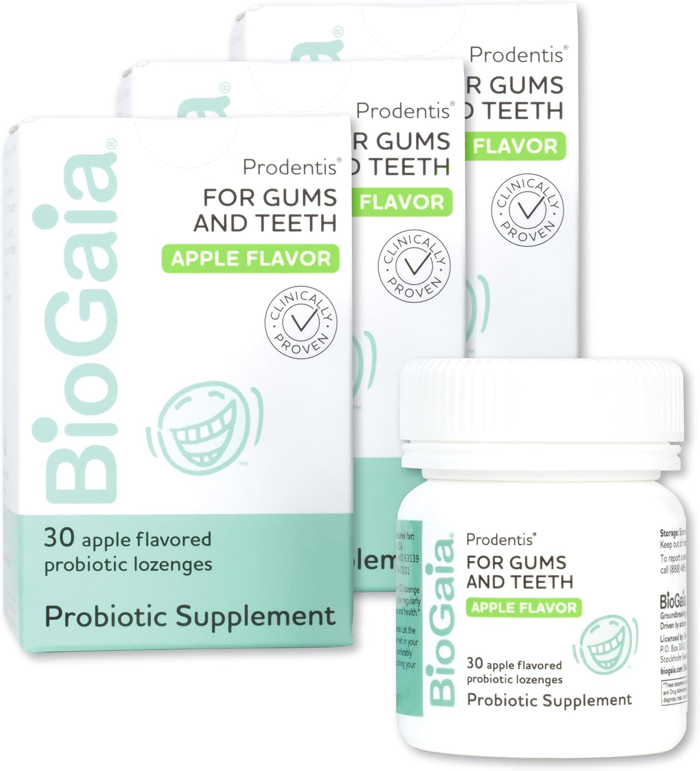 Biogaia Prodentis 3-Pack Bundle | Dental Probiotics For Teeth And Gums | Promotes Good Oral Health & Gut Health Too | Oral Probiotics | Apple-Flavored Lozenges