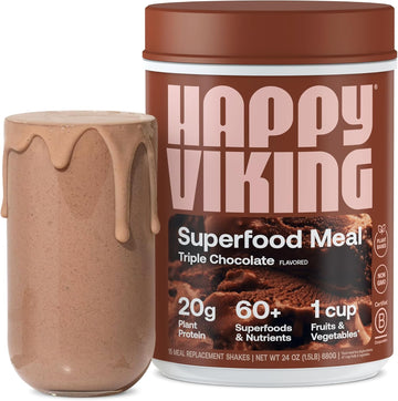 Happy Viking Triple Chocolate Protein + Superfoods Powder, Created By Venus Williams, 20G Protein, Low Carb, Keto, Vegan, Gluten-Free, Non-Gmo, Complete Meal Replacement, 1 Canister (24 Oz.)