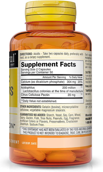 Mason Natural Acidophilus With Pectin Capsules, Digestive Aid - 100 Ea