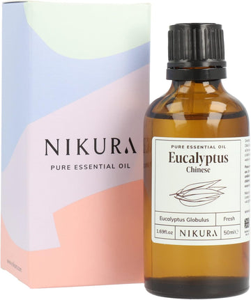 Nikura Eucalyptus Essential Oil - 50ml | 100% Pure Natural Oils | Perfect for Aromatherapy, Diffuser, Shower, Bath | Great for Massage, Inhaling, Skin | Vegan & UK Made