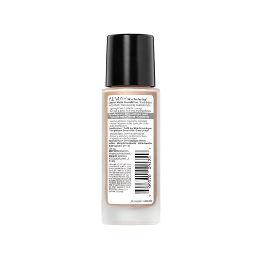 Almay Skin Perfecting Comfort Matte Foundation, Hypoallergenic, Cruelty Free, -Fragrance Free, Dermatologist Tested Liquid Makeup, Cool True Beige, 1 Fluid Ounce