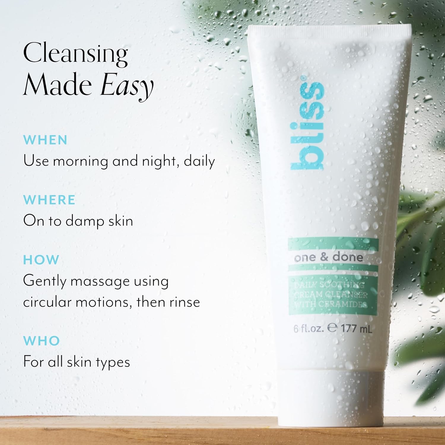 Bliss One & Done Daily Cream Facial Cleanser With Ceramides - Moisturizing Face Wash For Dry Skin - Cleanses & Removes Makeup In 1 Step- Clean, Vegan, Cruelty-Free, 6 Fl Oz : Beauty & Personal Care