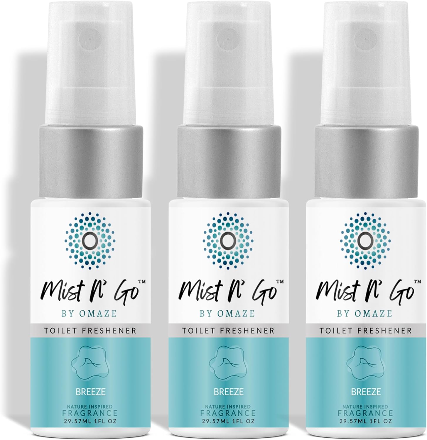 Mist N' Go by OMAZE Breeze Scent Toilet Spray For Poop - Bathroom Spray Odor Eliminator Use Before You Sit On Toilet - Bathroom Poop Spray For Toilet Use For Travelling - Pocket Size (1oz x3)