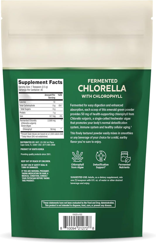 Dr. Mercola Fermented Chlorella with Chlorophyll Powder, 3.96 Oz. (112.5 g), 45 Servings, Supports Cellular Energy and Immune Function, Non-GMO, NSF Contents Certified