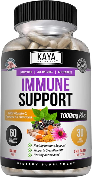 Kaya Naturals Elderberry Immune Support | Elderberry With Zinc And Vitamin C For Adults Elderberry Vitamins, Probiotics & Turmeric 1000Mg Immune System Booster Sambucus Elderberry Capsules - 60 Count