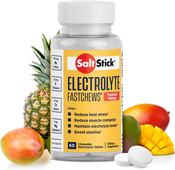 Saltstick Electrolyte Fastchews - Tropical Mango Chewable Electrolyte Tablets - Salt Tablets For Runners, Electrolyte Chews For Hydration - 60 Count