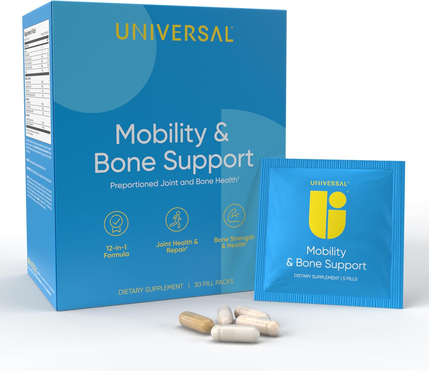 Mobility & Bone Support Daily Multivitamin Supplement, Joint Care And Repair, Mobility, Vitamin D, C, K2, Collagen, Hyaluronic Acid, Turmeric, Glucosamine, Chondroitin (30 Pack)
