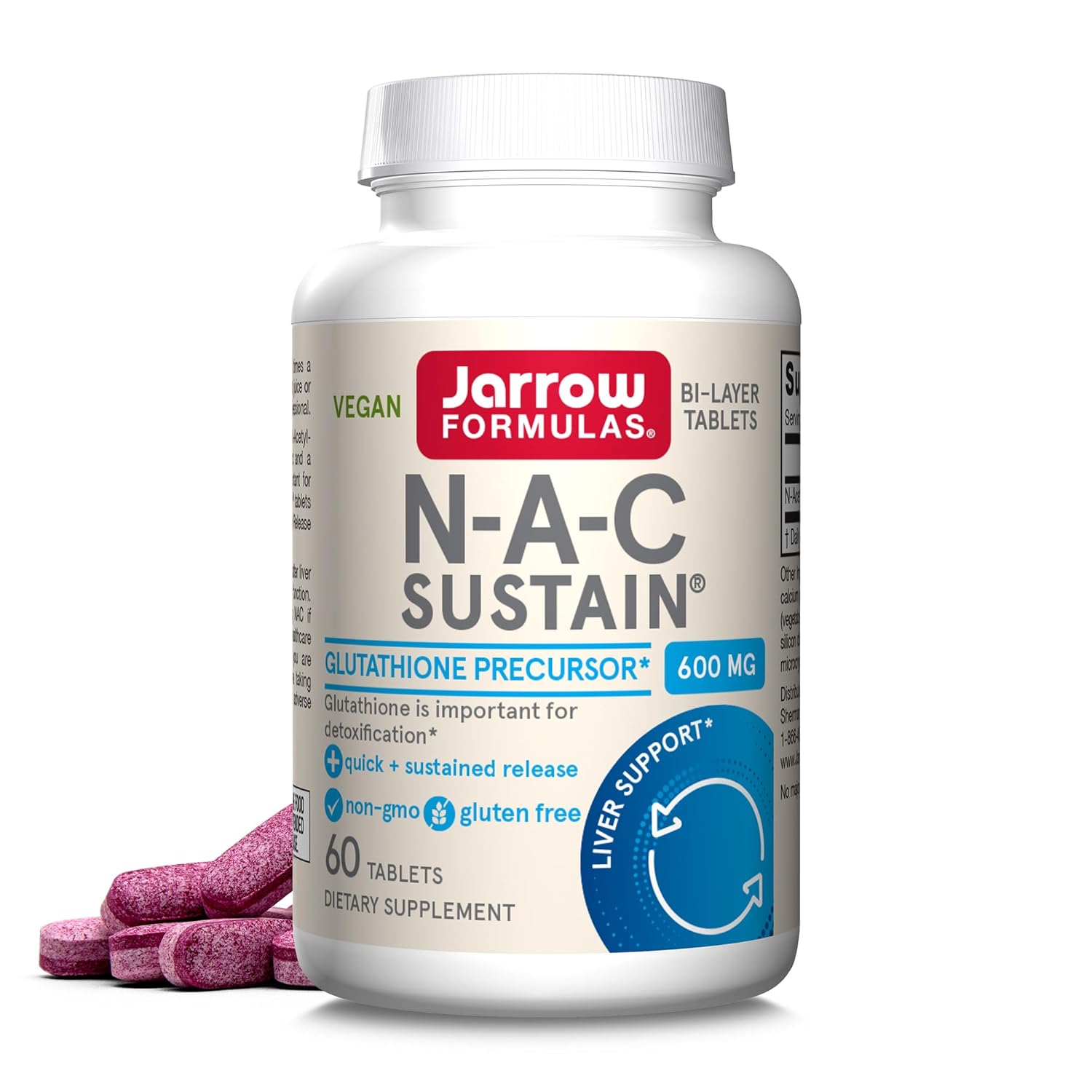 Jarrow Formulas® N-A-C Sustain® 600 Mg, Dietary Supplement, Amino Acid Support For Liver Health And Antioxidants, 60 Tablets, 60 Day Supply