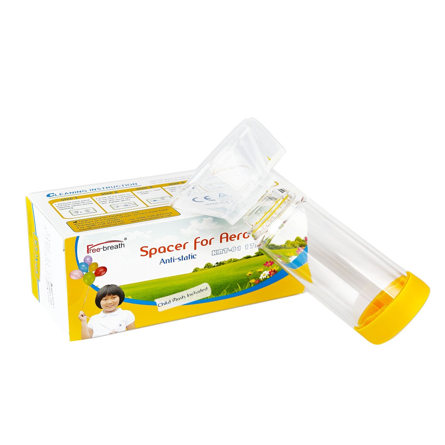 Free-Breath Aerochamber Plus Spacer For Kids, Fit Any Size, Sealed Package, Clean And Safe