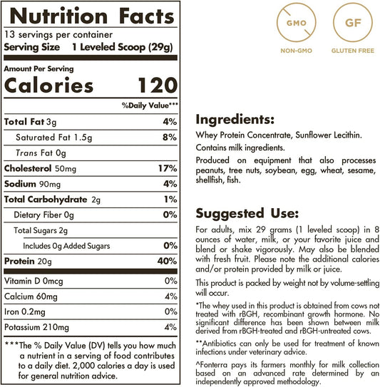 Solgar Grass Fed Whey To Go Protein Powder Unflavored, 11.2 Oz - 20G Of Grass-Fed Protein From New Zealand Cows - Great Tasting & Mixes Easily - Supports Strength & Recovery - Non-Gmo, 13 Servings