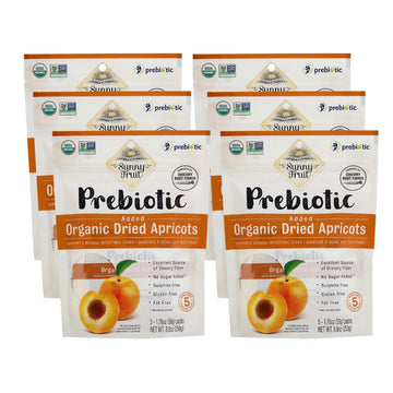 Sunny Fruit Organic Prebiotic Apricots - 6 Bags (30 Individual Portion Packs) | Convenient Snack Packs With Prebiotic Fiber | Organic, Non-Gmo, Vegan, Kosher, Halal, No Preservatives, No Sugar Added